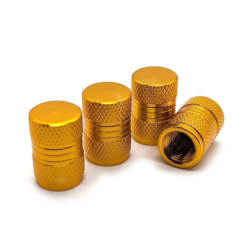 Gold 4PCS Dual Grip Valve Stem Caps anodized Aluminum Tire Valve Cap Set, Corrosion Resistant, Universal Stem Covers for Cars Trucks Motorcycles SUVs and Bikes