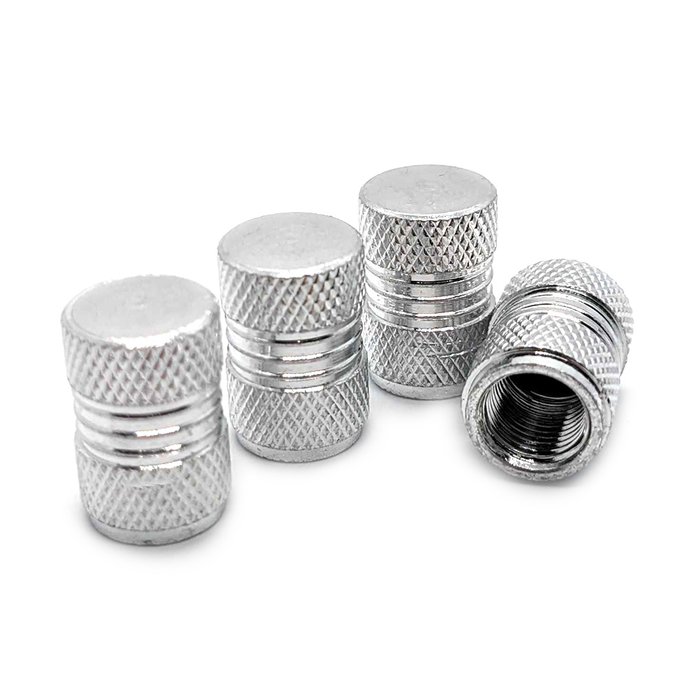 Silver 4PCS Dual Grip Valve Stem Caps anodized Aluminum Tire Valve Cap Set, Corrosion Resistant, Universal Stem Covers for Cars Trucks Motorcycles SUVs and Bikes