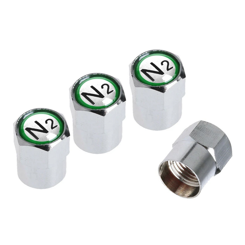 4PCS N2 Nitrogen Valve Stem TPMS Caps Chrome Silver Aluminum Tire Valve Cap Set, Corrosion Resistant, Universal Stem Covers for Cars Trucks Motorcycles SUVs and Bikes